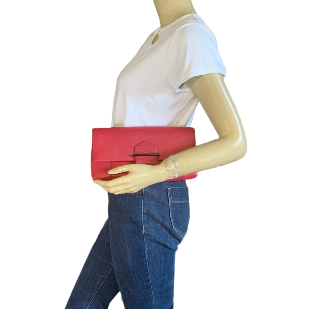 REED KRAKOFF BERRY RED LEATHER CLUTCH WITH DUST BAG